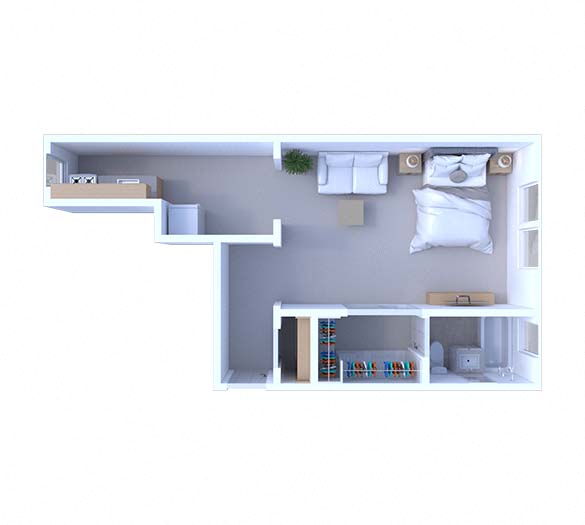 Floor plan for studio, 1 bath, 370 sqft