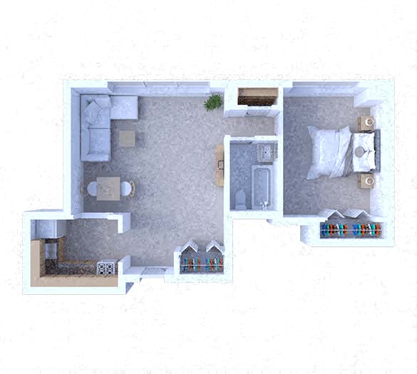 Floor plan for 1 bed, 1 bath, 650 sqft