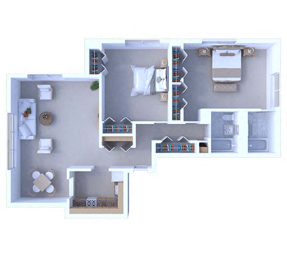 Floor plan for 2 beds, 2 baths, 1200 sqft