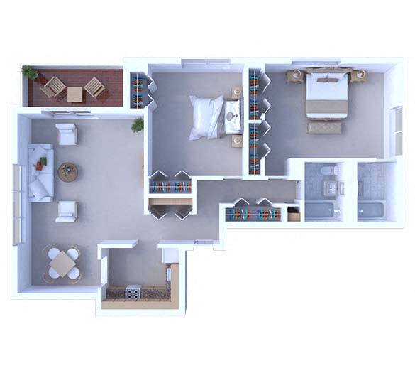 Floor plan for 2 beds, 2 baths, 1200 sqft