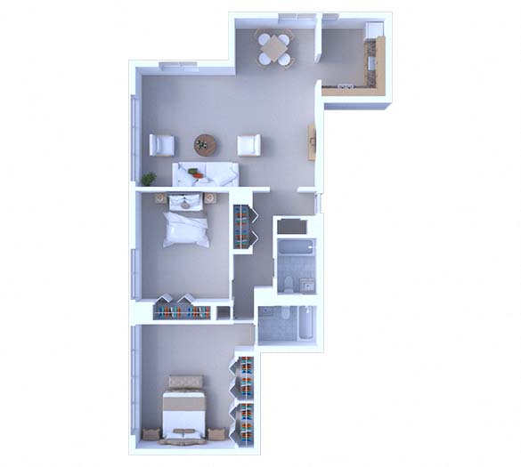 Floor plan for 2 beds, 2 baths, 1215 sqft