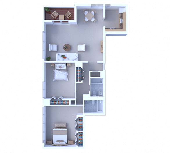 Floor plan for 2 beds, 2 baths, 1215 sqft