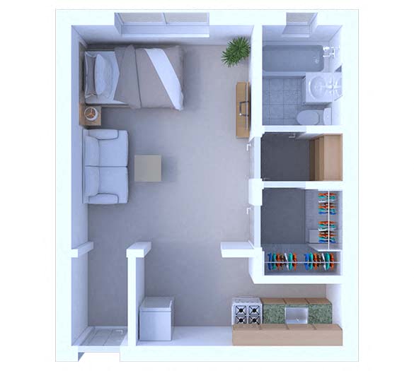Floor plan for studio, 1 bath, 380 sqft
