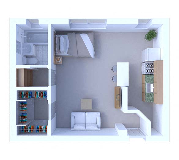 Floor plan for studio, 1 bath, 425 sqft