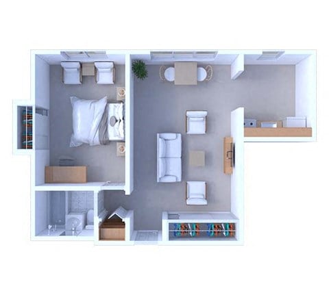 Floor plan for 1 bed, 1 bath, 600 sqft