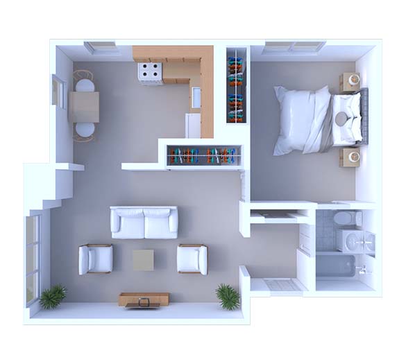 Floor plan for 1 bed, 1 bath, 650 sqft