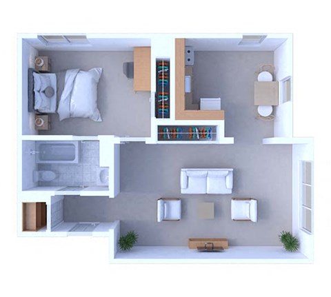 Floor plan for 1 bed, 1 bath, 675 sqft