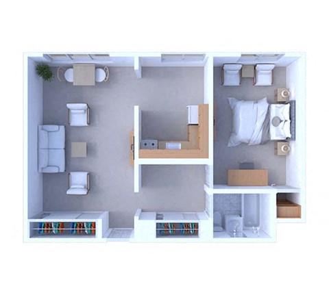 Floor plan for 1 bed, 1 bath, 535 sqft
