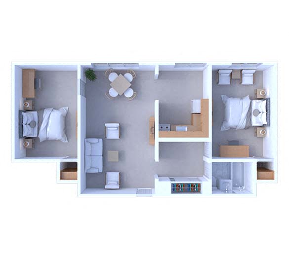 Floor plan for 2 beds, 1 bath, 875 sqft