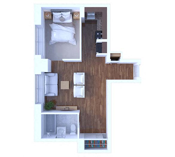 Floor plan for 1 bed, 1 bath, 460 sqft
