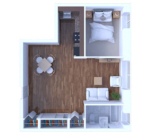 Floor plan for 1 bed, 1 bath, 535 sqft