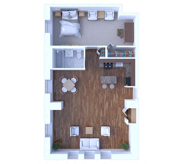 Floor plan for 1 bed, 1 bath, 865 sqft
