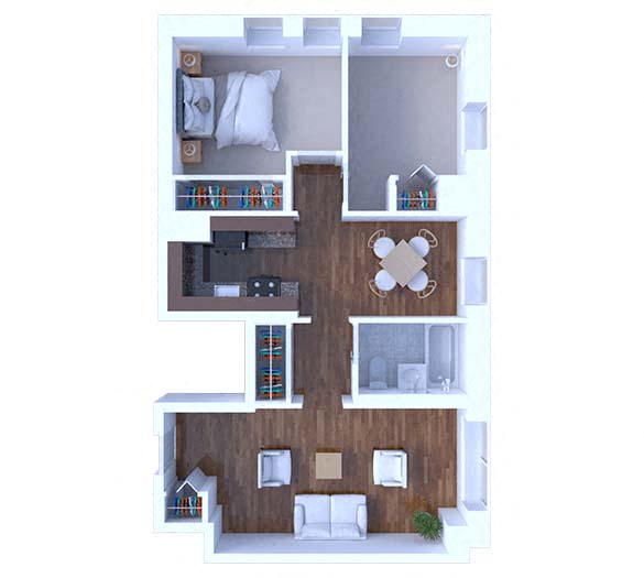 Floor plan for 2 beds, 1 bath, 790 sqft
