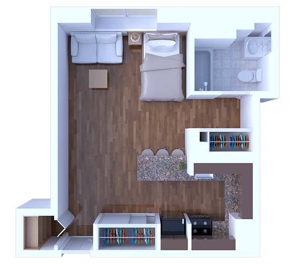 Floor plan for studio, 1 bath, 445 sqft
