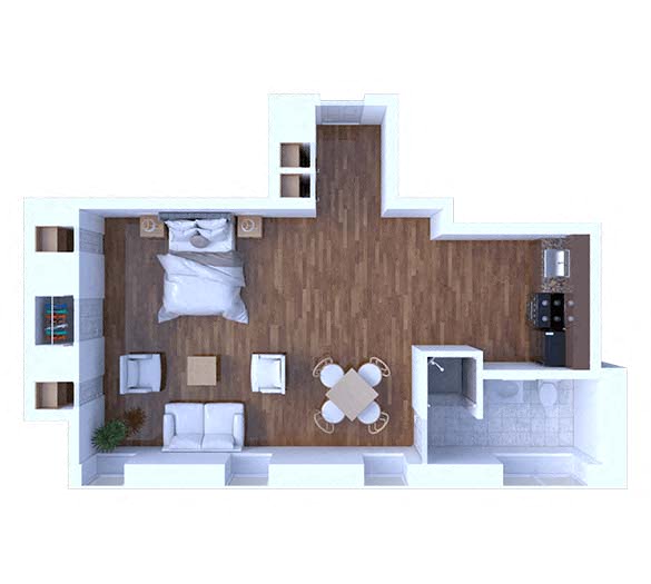 Floor plan for studio, 1 bath, 350 sqft