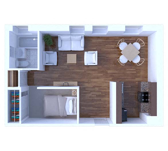 Floor plan for 1 bed, 1 bath, 420 sqft