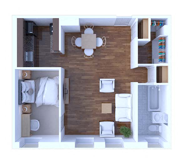 Floor plan for 1 bed, 1 bath, 495 sqft