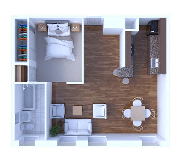 Floor plan for 1 bed, 1 bath, 525 sqft
