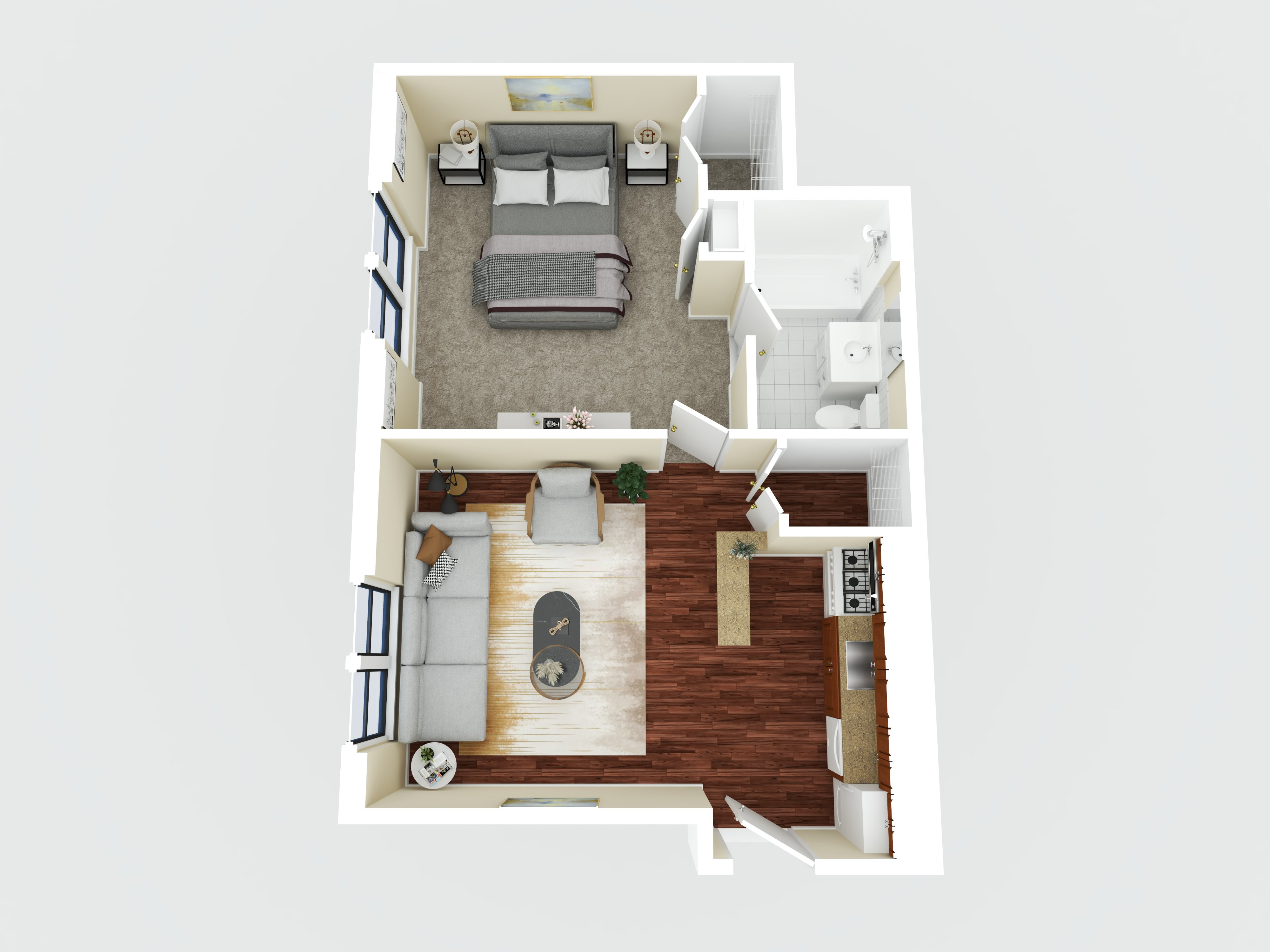 Floor plan for 1 bed, 1 bath, 500 sqft