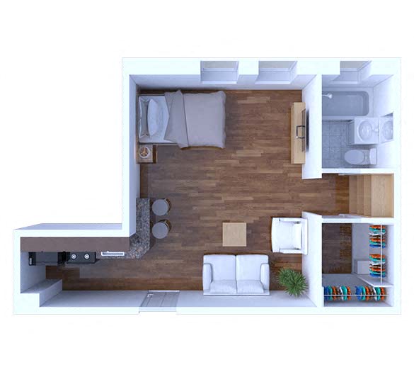 Floor plan for studio, 1 bath, 345 sqft