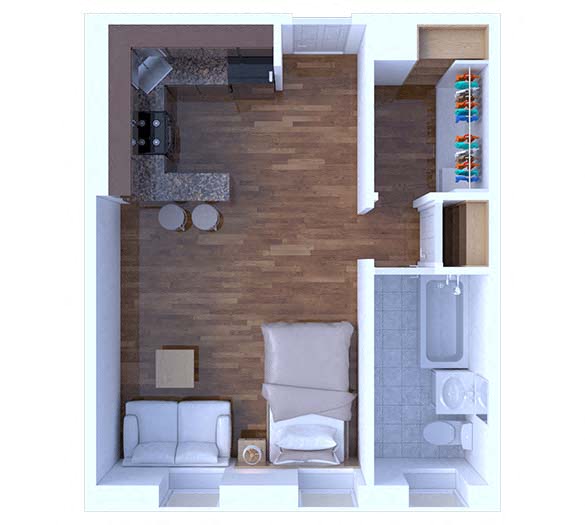 Floor plan for studio, 1 bath, 315 sqft