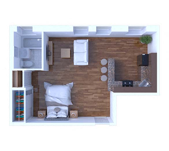 Floor plan for studio, 1 bath, 345 sqft