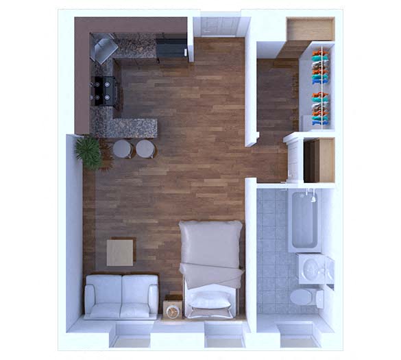 Floor plan for studio, 1 bath, 345 sqft
