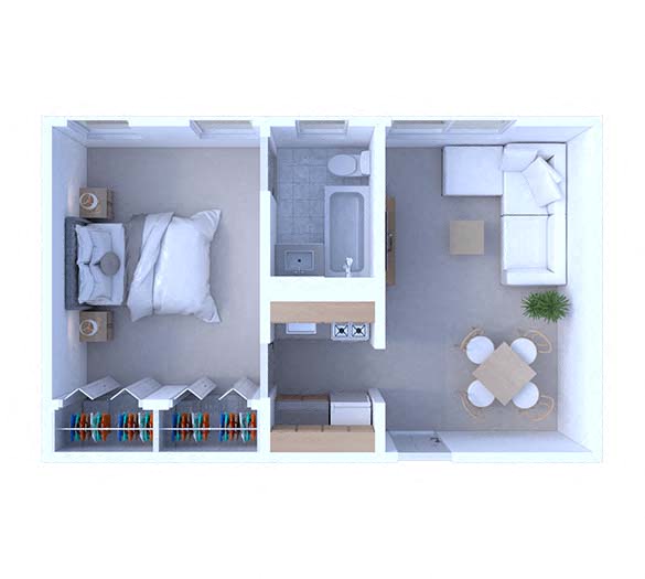 Floor plan for 1 bed, 1 bath, 375 sqft