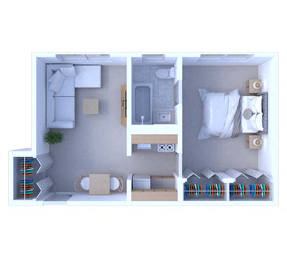 Floor plan for 1 bed, 1 bath, 380 sqft