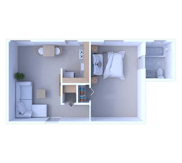 Floor plan for 1 bed, 1 bath, 415 sqft