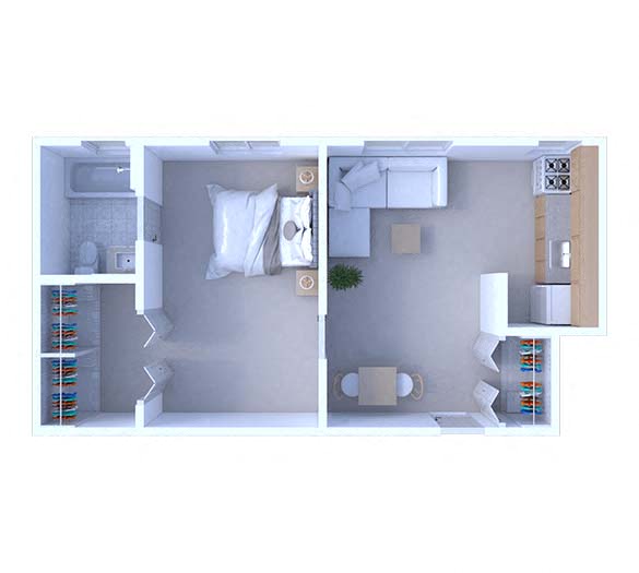 Floor plan for 1 bed, 1 bath, 415 sqft