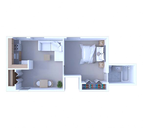 Floor plan for 1 bed, 1 bath, 415 sqft