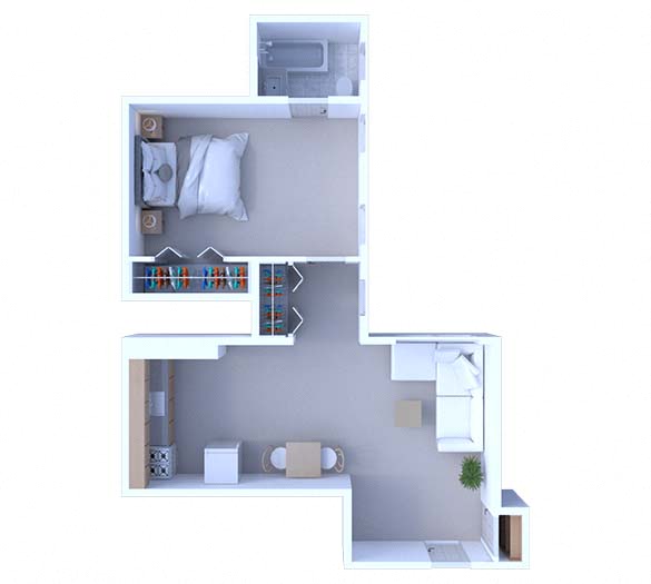Floor plan for 1 bed, 1 bath, 470 sqft