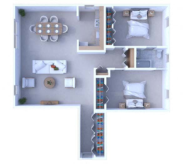 Floor plan for 2 beds, 1 bath, 1060 sqft