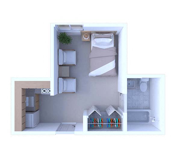 Floor plan for studio, 1 bath, 280 sqft