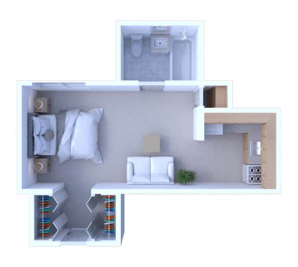 Floor plan for studio, 1 bath, 330 sqft