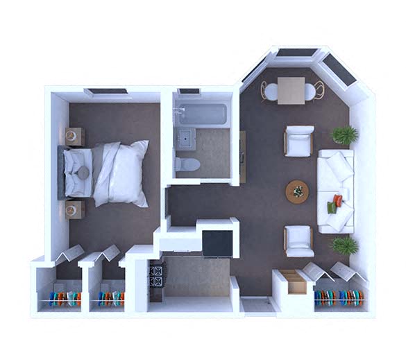 Floor plan for 1 bed, 1 bath, 575 sqft