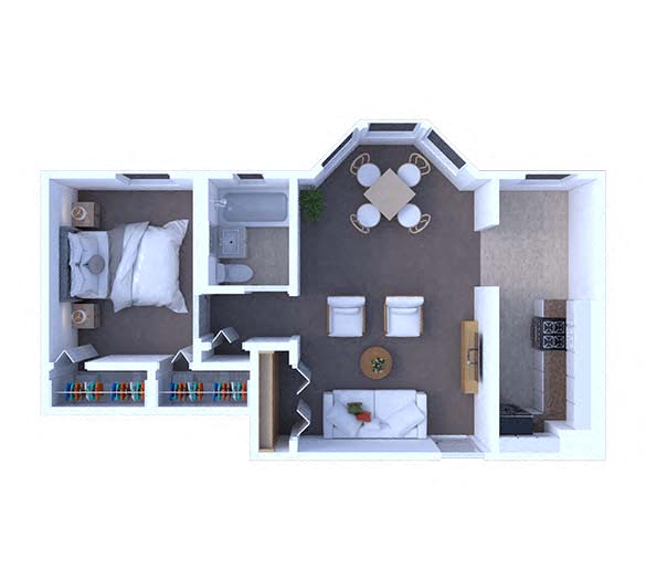Floor plan for 1 bed, 1 bath, 700 sqft
