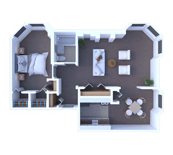 Floor plan for 1 bed, 1 bath, 800 sqft