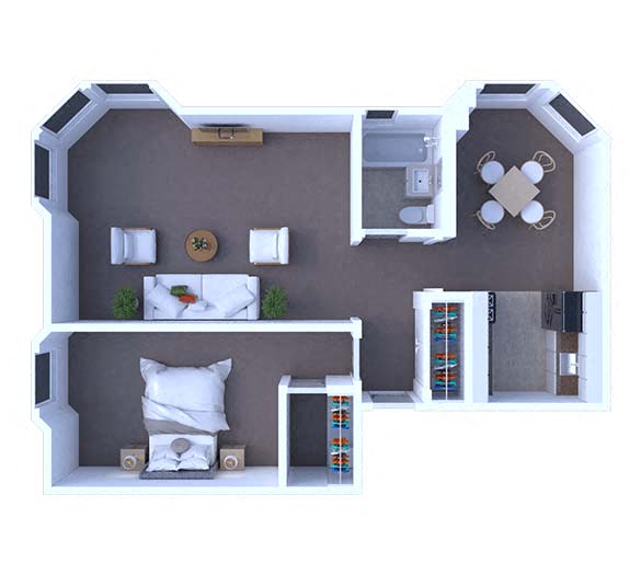 Floor plan for 1 bed, 1 bath, 800 sqft