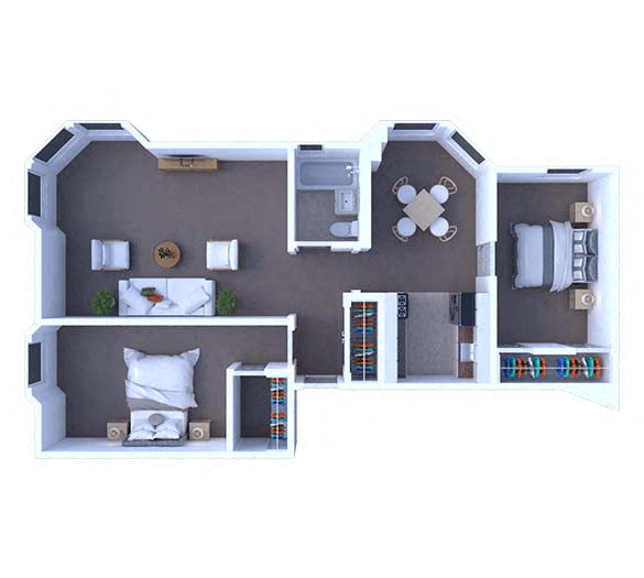 Floor plan for 2 beds, 1 bath, 1200 sqft