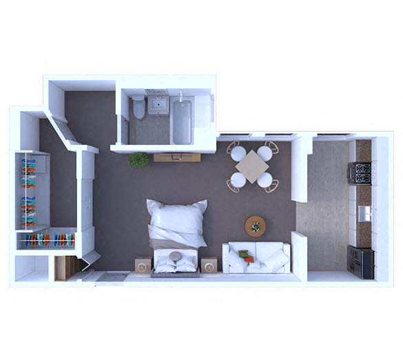 Floor plan for studio, 1 bath, 575 sqft