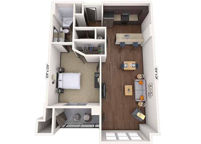 Floor plan for 1 bed, 1 bath, 862 sqft