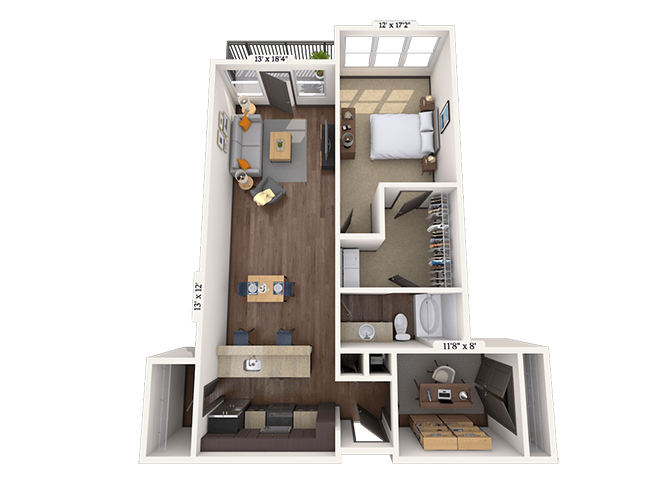 Floor plan for 1 bed, 1 bath, 1200 sqft