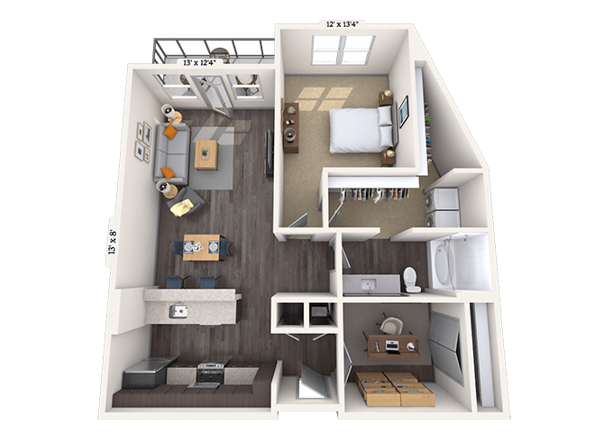 Floor plan for 1 bed, 1 bath, 985 sqft