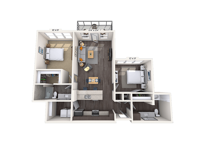 Floor plan for 1 bed, 1 bath, 1054 sqft