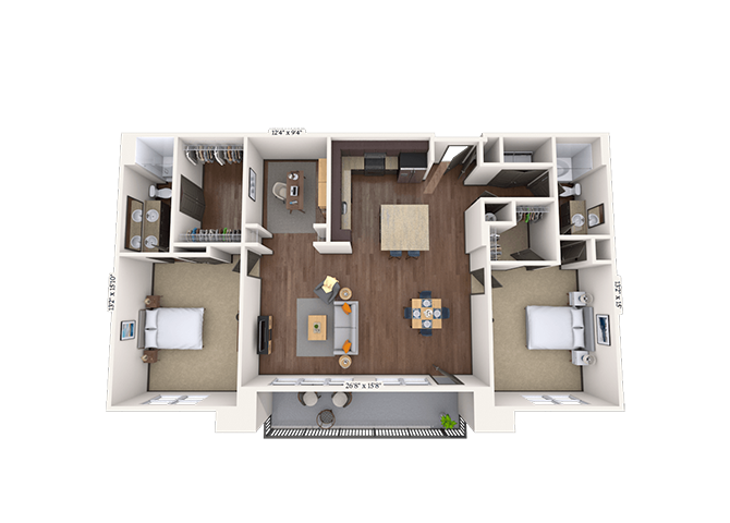 Floor plan for 2 beds, 2 baths, 1565 sqft
