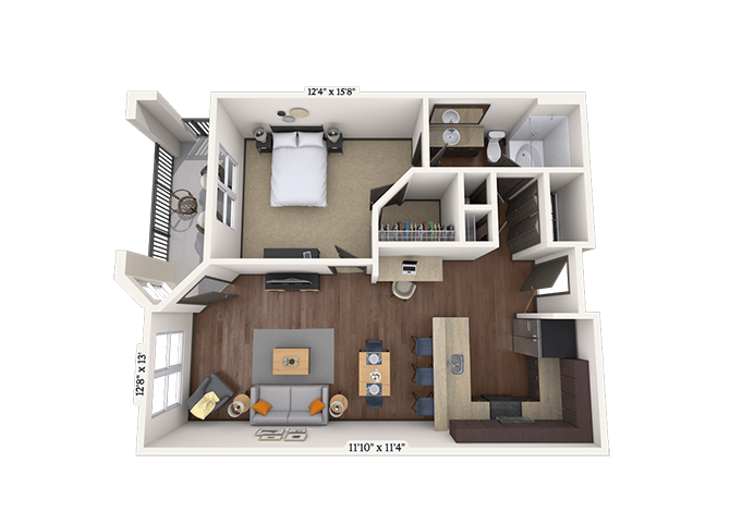 Floor plan for 1 bed, 1 bath, 850 sqft