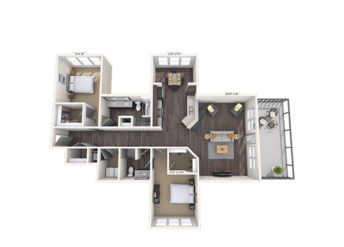 Floor plan for 2 beds, 2 baths, 1581 sqft