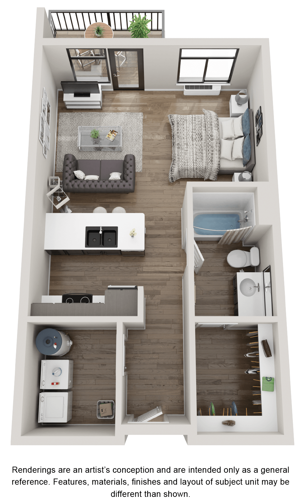 Floor plan for studio, 1 bath, 600 sqft